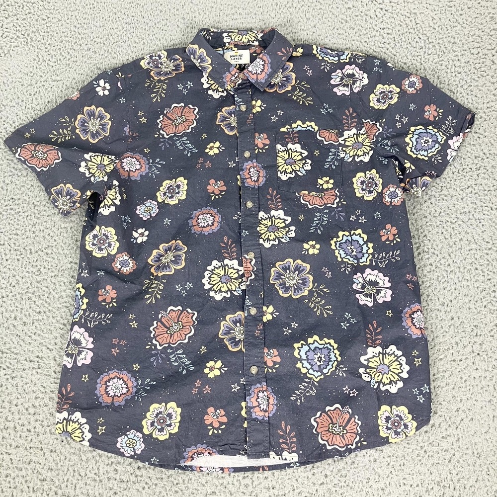Marine Layer Shirt Mens Large Multicolor Floral Short Sleeve Button Up Casual